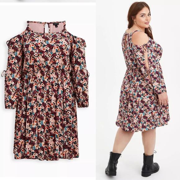 torrid Dresses & Skirts - Torrid Cold Shoulder Floral Skater Dress